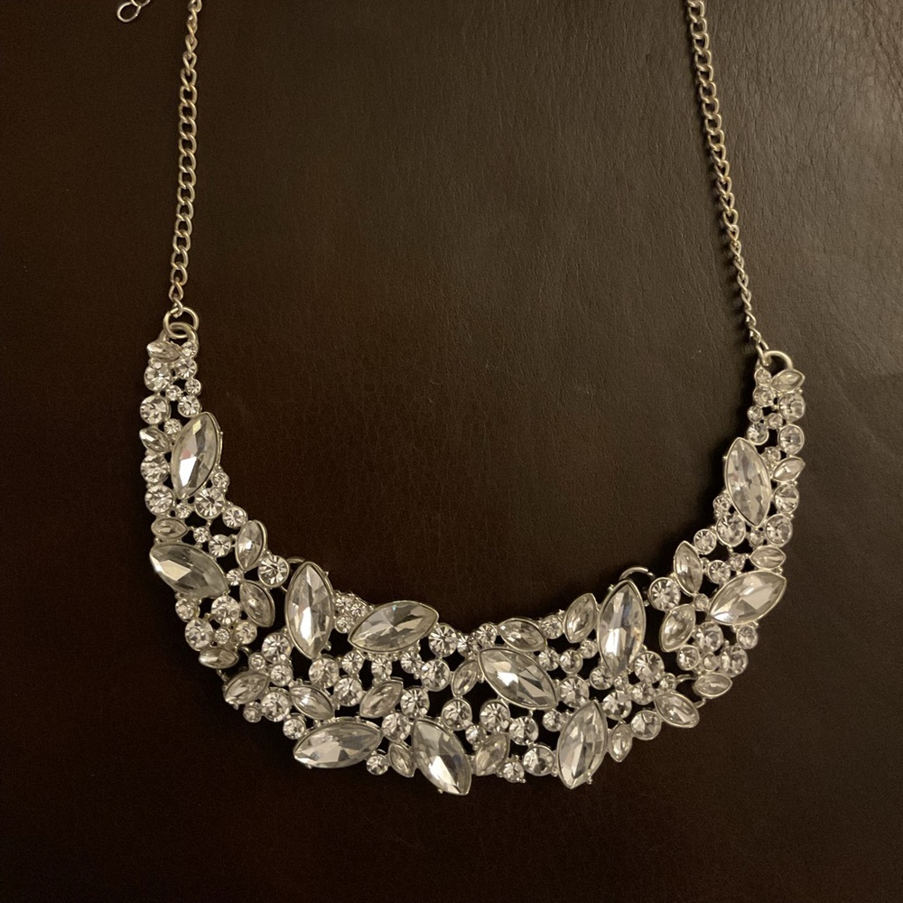 Elegant Silver Crystal Costume Necklace
